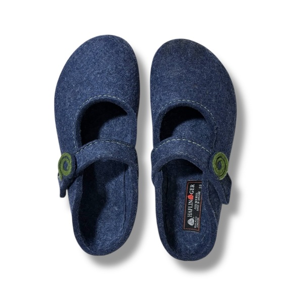 Haflinger Navy Slip-On Wool Shoe Slippers with Cork Sole Size 39 - Picture 1 of 6